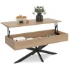 Table basse relevable industrielle rectangulaire bois et noir 100 cm pied araignée