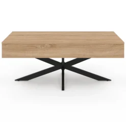Table basse relevable industrielle rectangulaire bois et noir 100 cm pied araignée