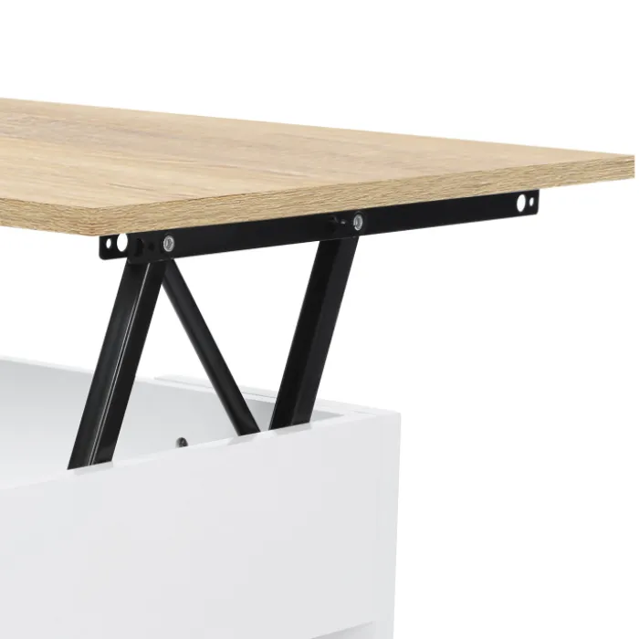 Table basse relevable rectangulaire bois blanc et imitation hêtre