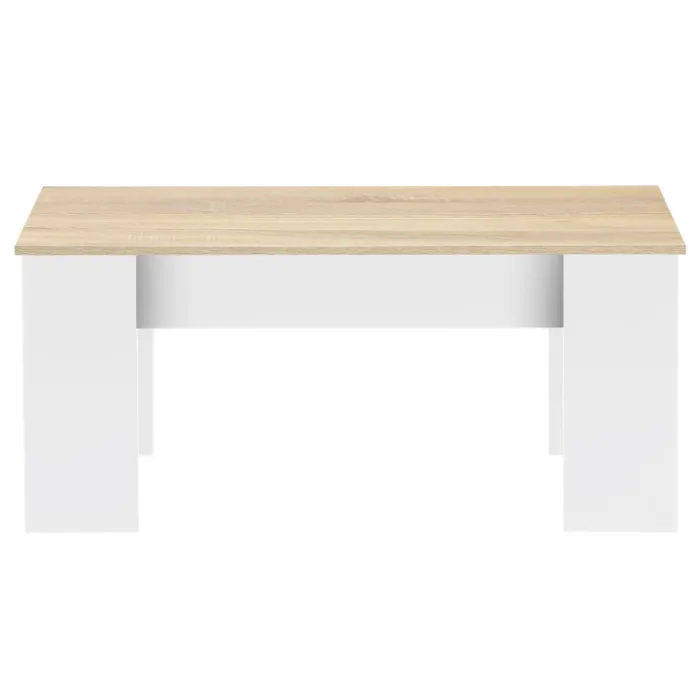 Table basse relevable rectangulaire bois blanc et imitation hêtre
