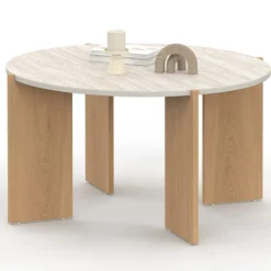 Table basse ronde 73 cm effet travertin