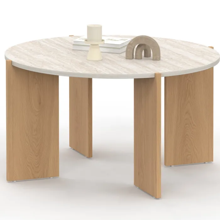 Table basse ronde 73 cm effet travertin