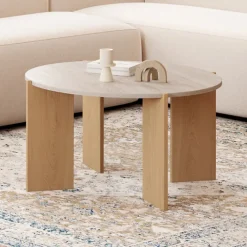 Table basse ronde 73 cm effet travertin