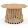 Table basse ronde 70 cm pied bois en lattes et plateau bois