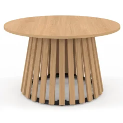 Table basse ronde 70 cm pied bois en lattes et plateau bois