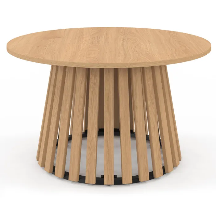 Table basse ronde 70 cm pied bois en lattes et plateau bois