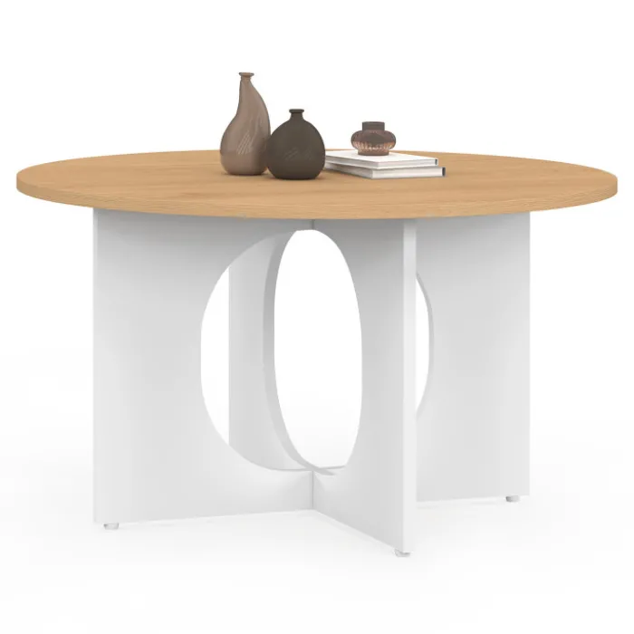 Table basse ronde 70 cm pied arc blanc