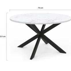 Table basse ronde avec plateau effet marbre blanc 70 cm