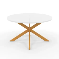 Table basse ronde blanche et bois 70 cm pied araignée