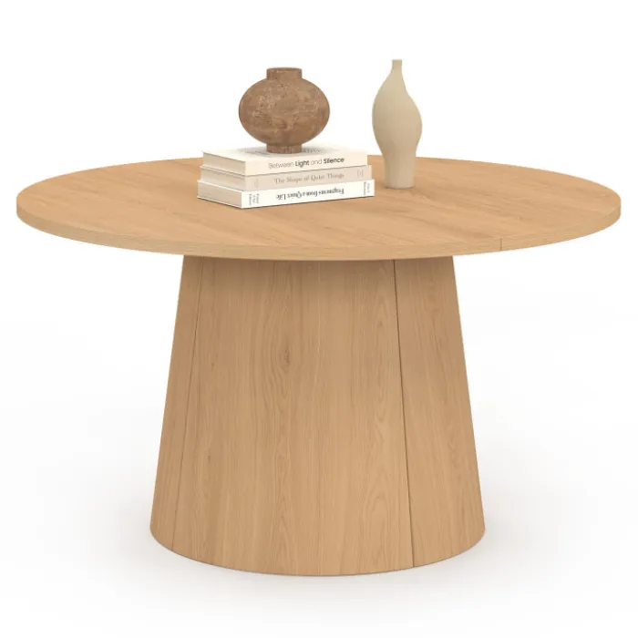 Table basse ronde bois effet hêtre 70 cm pied central