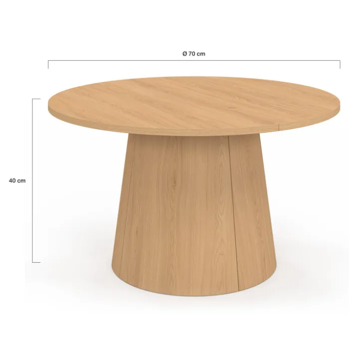 Table basse ronde bois effet hêtre 70 cm pied central