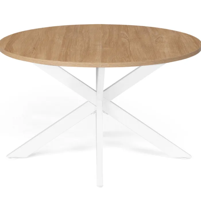 Table basse ronde bois et blanche industrielle