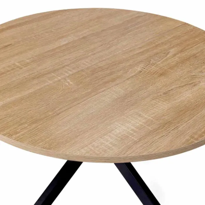 Table basse ronde bois et noir pied araignée