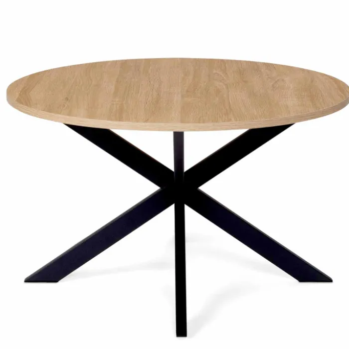 Table basse ronde bois et noir pied araignée