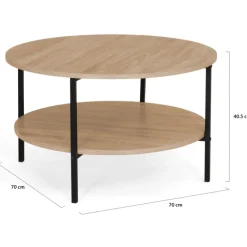 Table basse ronde double plateau style industriel 70 cm