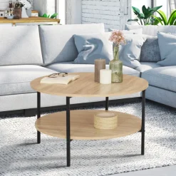 Table basse ronde double plateau style industriel 70 cm