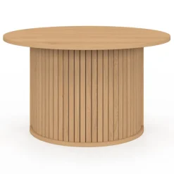 Table basse ronde moderne 70 cm lattes coloris chêne