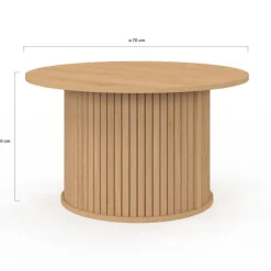 Table basse ronde moderne 70 cm lattes coloris chêne