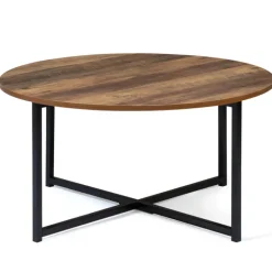 Table basse ronde style industriel bois foncé 80 cm
