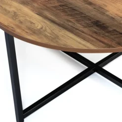 Table basse ronde style industriel bois foncé 80 cm