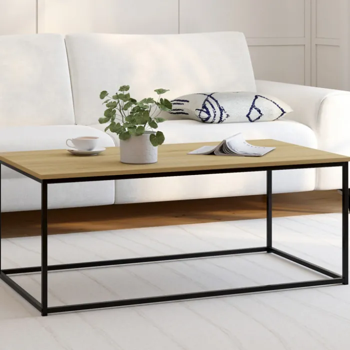 Table basse style industriel bois et métal noir