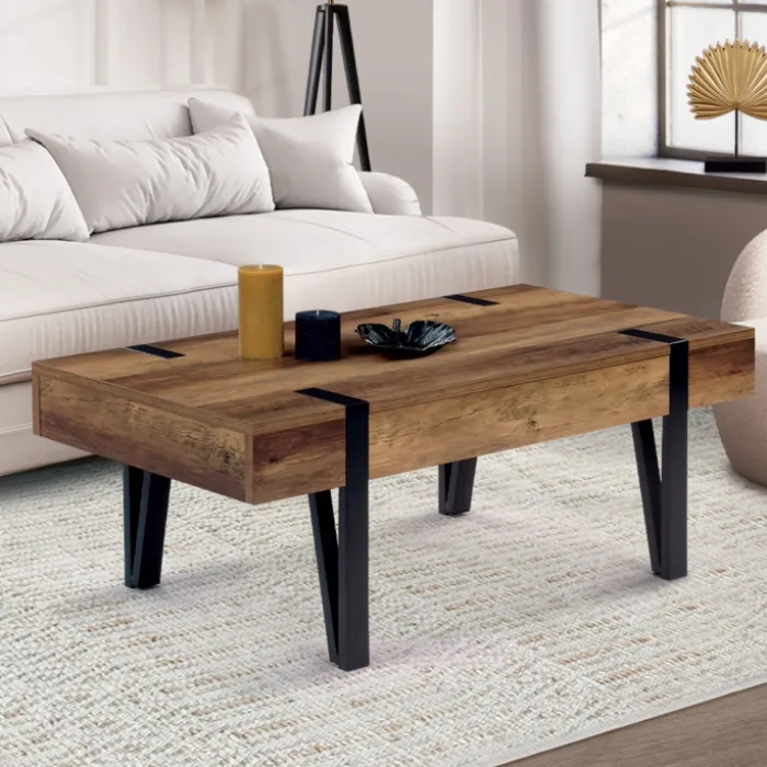 Table basse style industriel 1 tiroir pied épingle