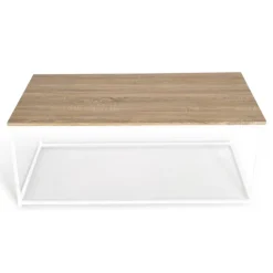 Table basse style industriel bois et métal blanc