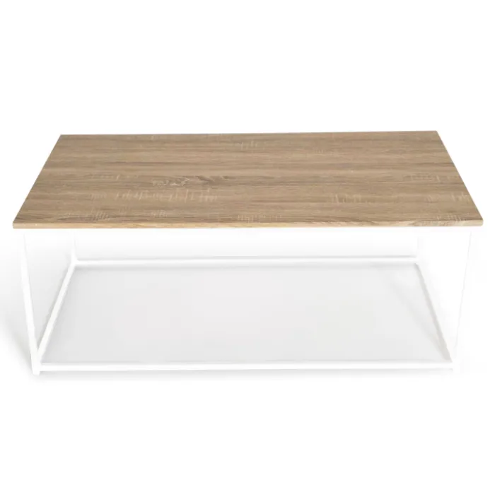 Table basse style industriel bois et métal blanc