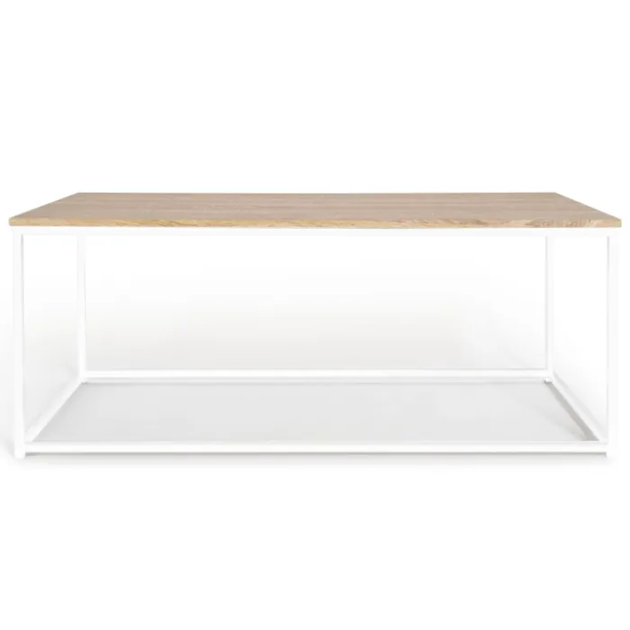 Table basse style industriel bois et métal blanc