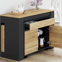 Table buffet extensible 10 personnes 235 cm bois et noir