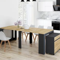 Table buffet extensible 10 personnes 235 cm bois et noir