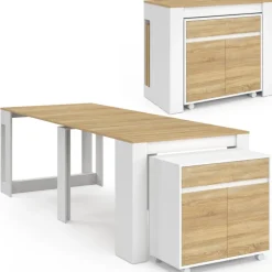 Table buffet extensible 10 personnes 235 cm bois blanc et façon hêtre