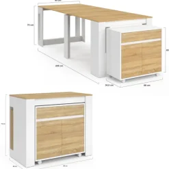 Table buffet extensible 10 personnes 235 cm bois blanc et façon hêtre