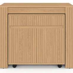 Table buffet extensible JULIETTE 10 personnes 235 cm effet lattes tasseau bois coloris chêne
