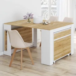 Table buffet extensible ORLANDO 14 personnes 285 cm bois blanc façon hêtre