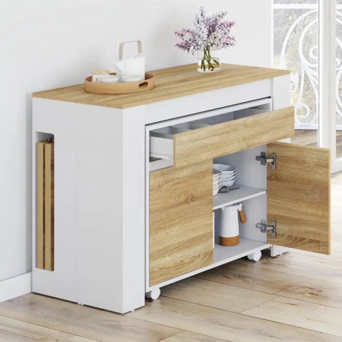 Table buffet extensible ORLANDO 14 personnes 285 cm bois blanc façon hêtre