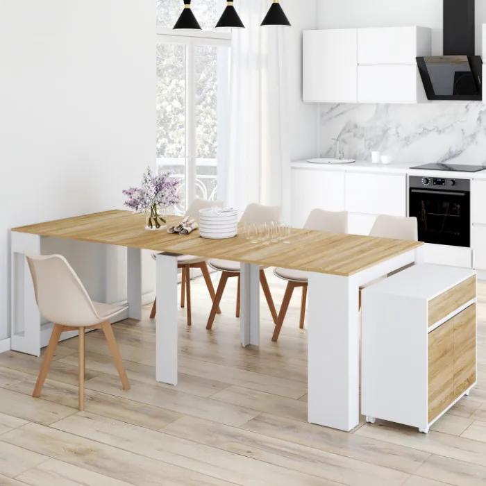 Table buffet extensible ORLANDO 14 personnes 285 cm bois blanc façon hêtre