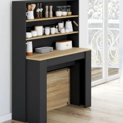 Table buffet haut extensible 8 personnes bois et noir 235 cm