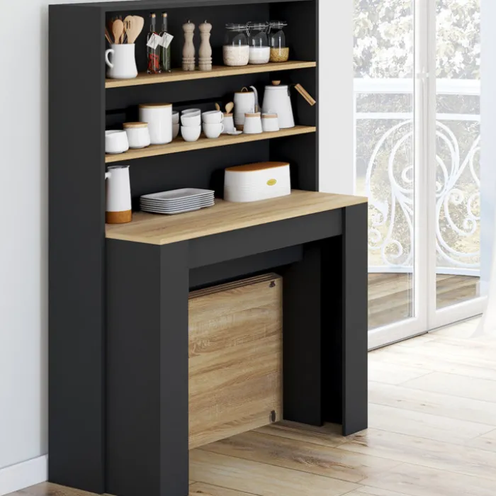 Table buffet haut extensible 8 personnes bois et noir 235 cm