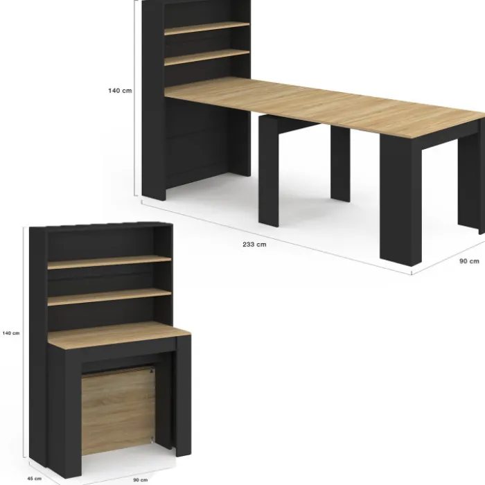Table buffet haut extensible 8 personnes bois et noir 235 cm