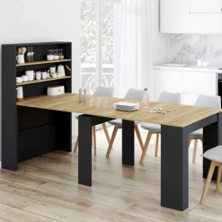 Table buffet haut extensible 8 personnes bois et noir 235 cm