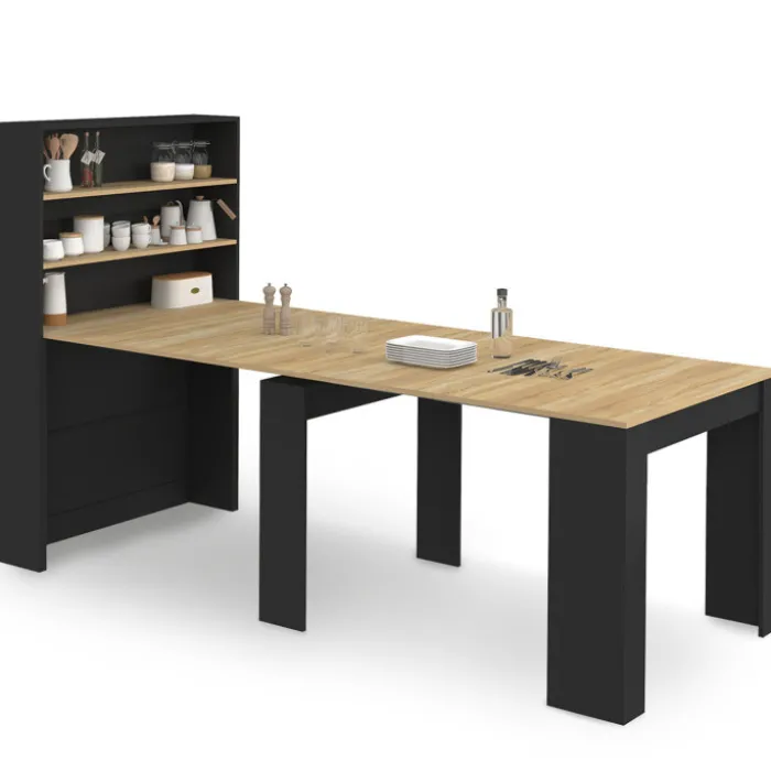 Table buffet haut extensible 8 personnes bois et noir 235 cm