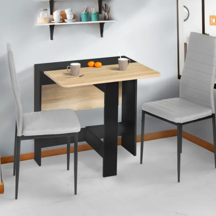 Table console bois noir et imitation hêtre