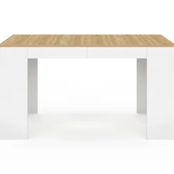 Table console extensible 140 cm blanc et bois façon hêtre