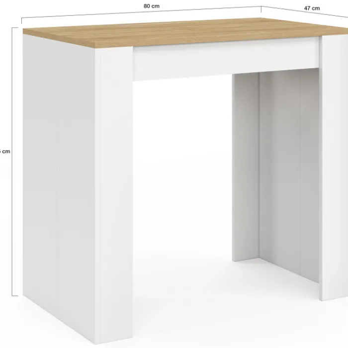 Table console extensible 140 cm blanc et bois façon hêtre