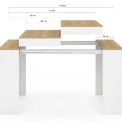 Table console extensible 140 cm blanc et bois façon hêtre