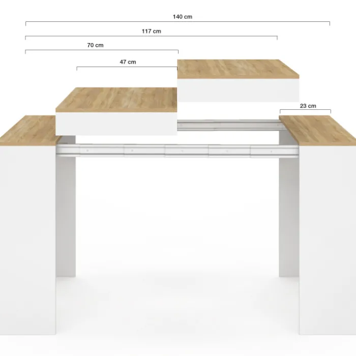 Table console extensible 140 cm blanc et bois façon hêtre
