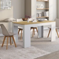 Table console extensible 140 cm blanc et bois façon hêtre