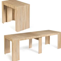 Table console extensible imitation hêtre 10 personnes 235 cm