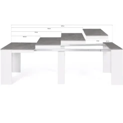 Table console extensible bois blanc et effet béton 10 personnes